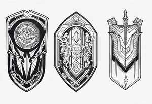 shield shadowy figures inside tattoo idea