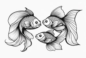 Design a small tattoo featuring a pair of goldfish intertwined, symbolizing harmony and companionship in a flowing design tattoo idea