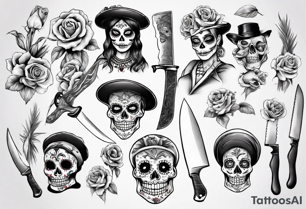 La catrina, cooking, day of the dead, knives tattoo idea