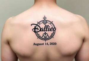 disney symbol with the name Galileo and the date August 14,2020, incorporated tattoo idea