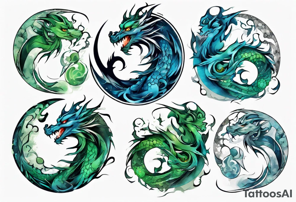 ying yang dragon stones blue & green tattoo idea