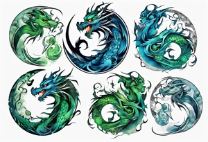 ying yang dragon stones blue & green tattoo idea
