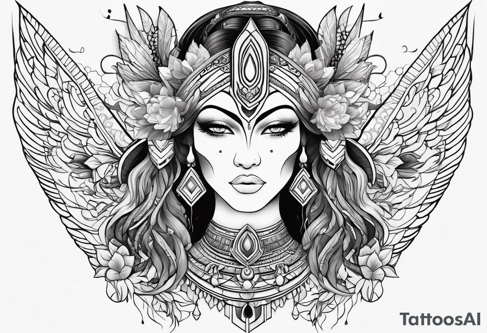 kali, alien goddess, valkrye, zenza, lotus, wing, pachamama, tattoo idea kali, alien goddess, valkrye, zenza, lotus, wing, pachamama, tattoo idea