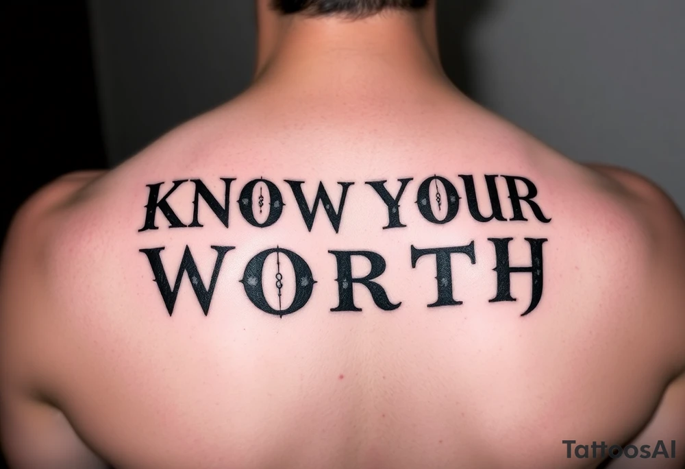 KNOW YOUR WORTH  in a fancy bold grunge font tattoo idea