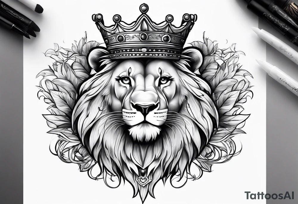Lion cub with crown tattoo idea