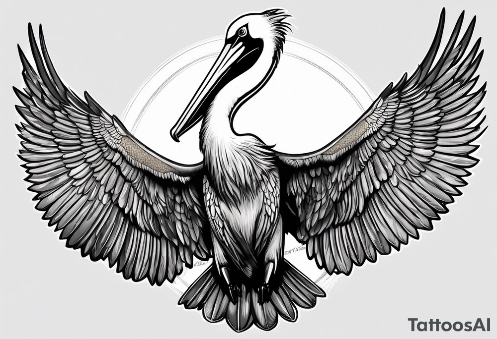 fishing tucked wings 
pelican tattoo idea