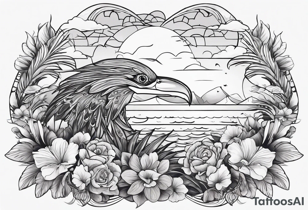 sea,, night, flower, palm, animal tattoo idea
