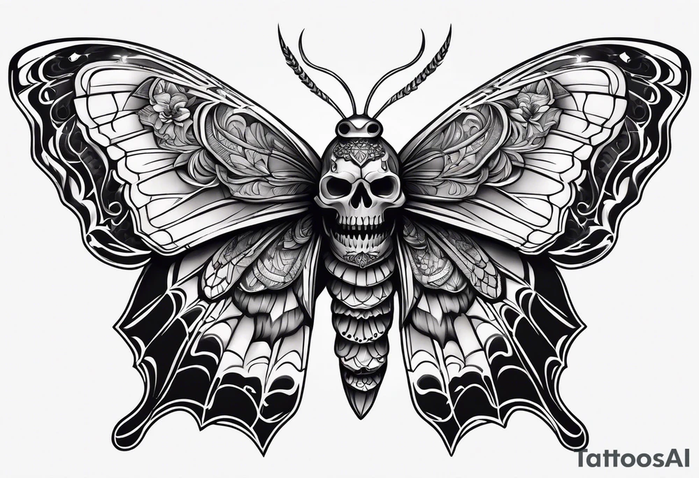 Moth with skull on its back and symmetrical wings tattoo idea