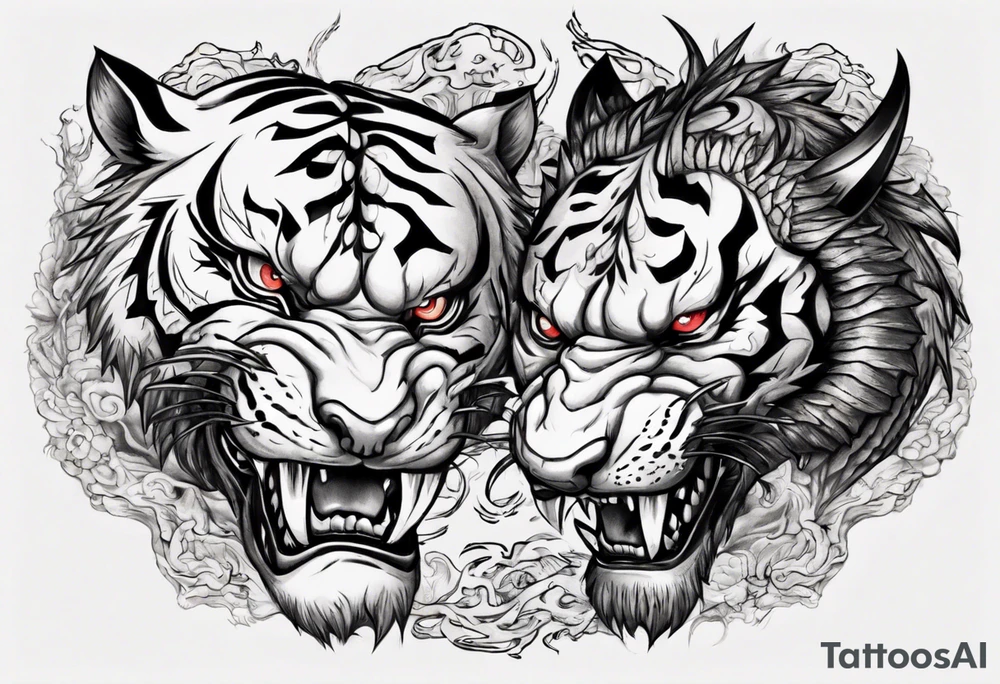 tiger and dragon are fighting tattoo idea