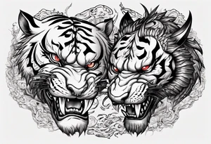 tiger and dragon are fighting tattoo idea