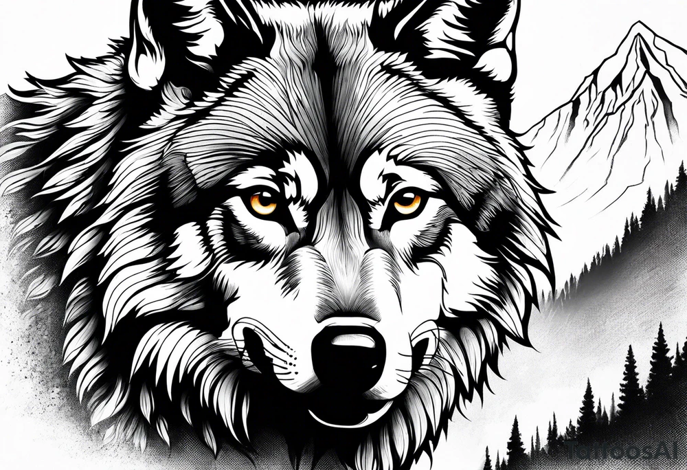 Mountains, wolf eyes underneath tattoo idea