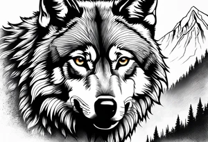 Mountains, wolf eyes underneath tattoo idea