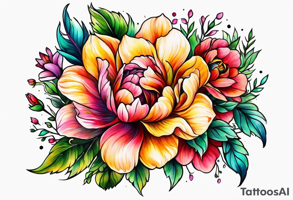 Collarbone tattoo of bright colorful flowers tattoo idea