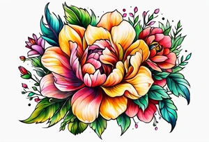 Collarbone tattoo of bright colorful flowers tattoo idea