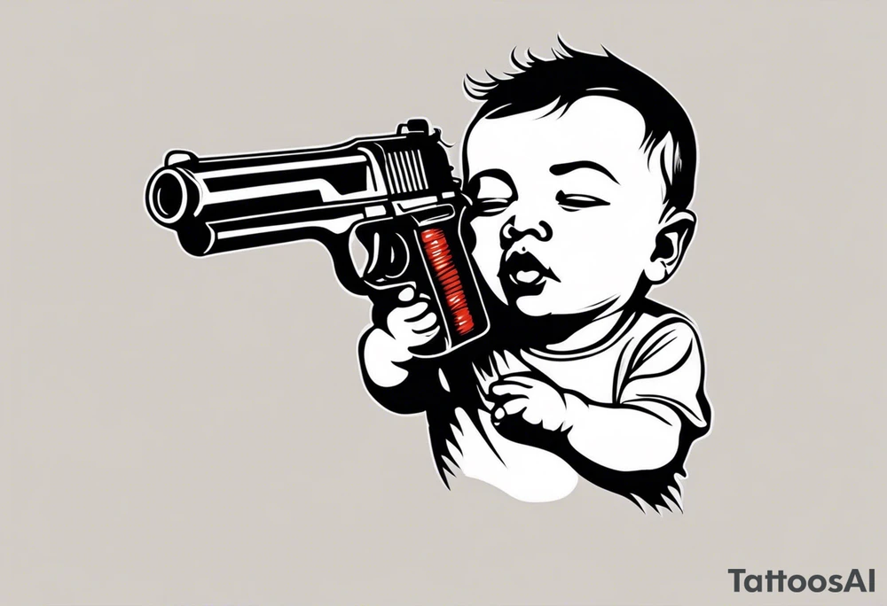 A baby holding a gun to his own head. tattoo idea