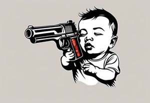 A baby holding a gun to his own head. tattoo idea