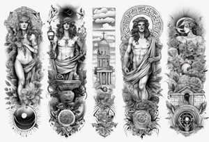 greek arm sleeve tattoo idea