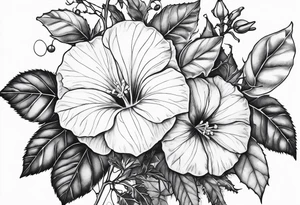 Bouquet of morning glories and holly tattoo idea