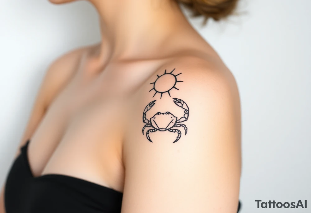 Rose and sun and crab tattoo idea