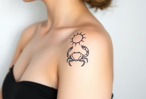 Rose and sun and crab tattoo idea