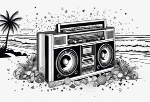1980's style dance party with boom box and confetti in a beach theme. do not include cars tattoo idea