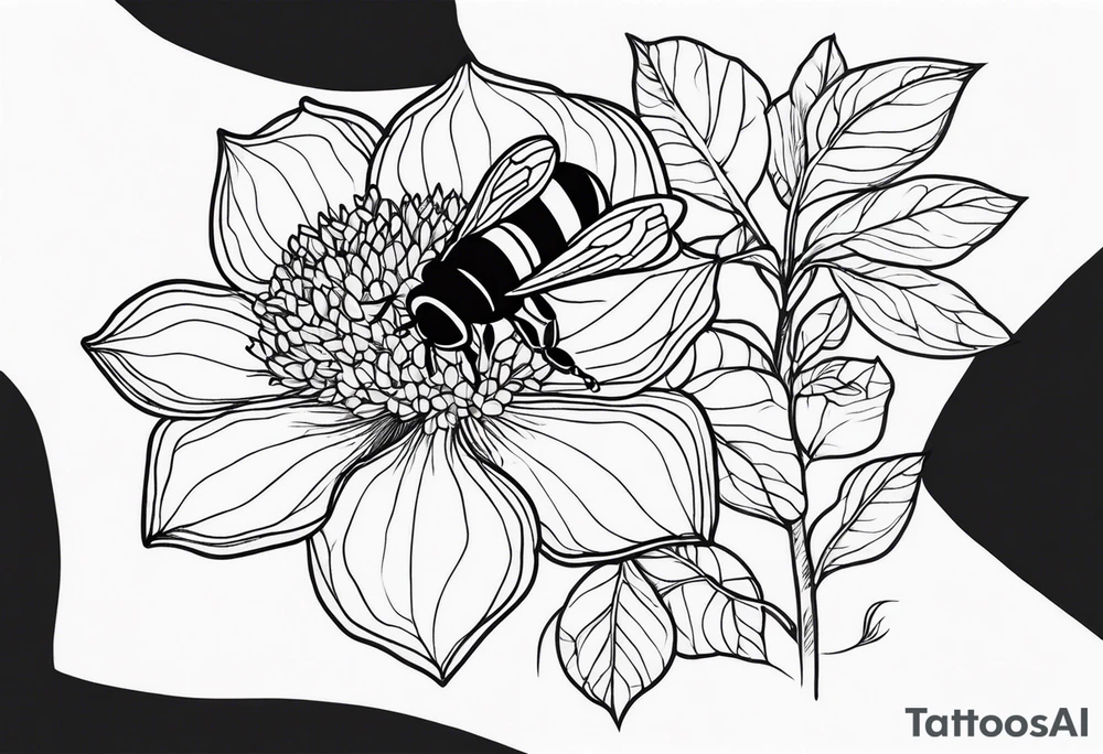 3 in by 2 in minimalist tattoo for forearm of a Hydrangea and bee not touching tattoo idea