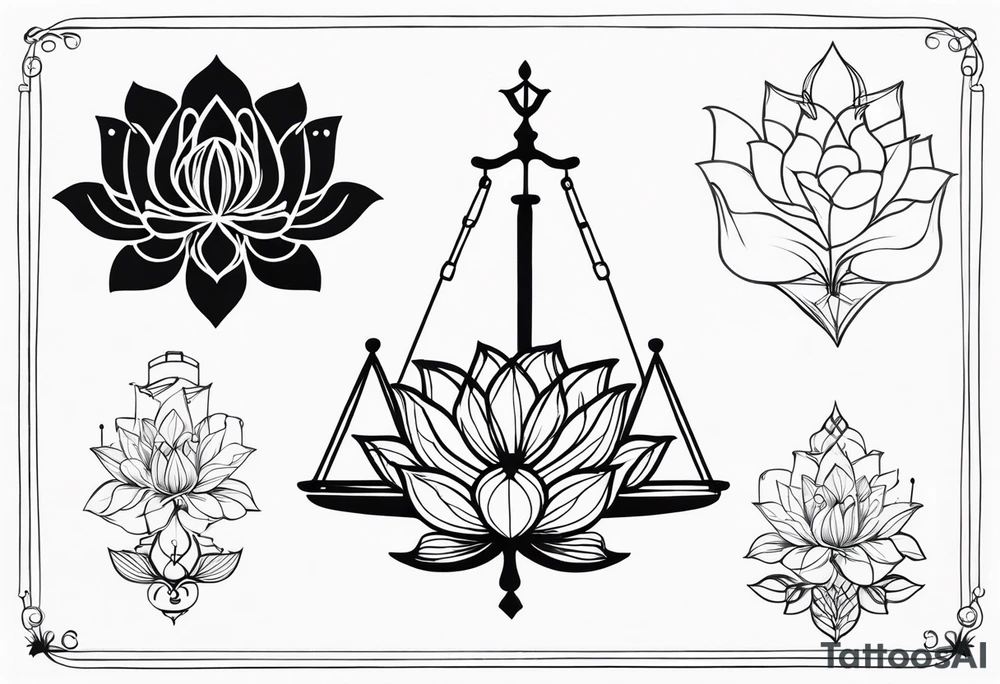 Treble key scale of justice and lotus flower tattoo idea