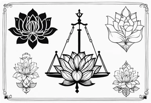 Treble key scale of justice and lotus flower tattoo idea