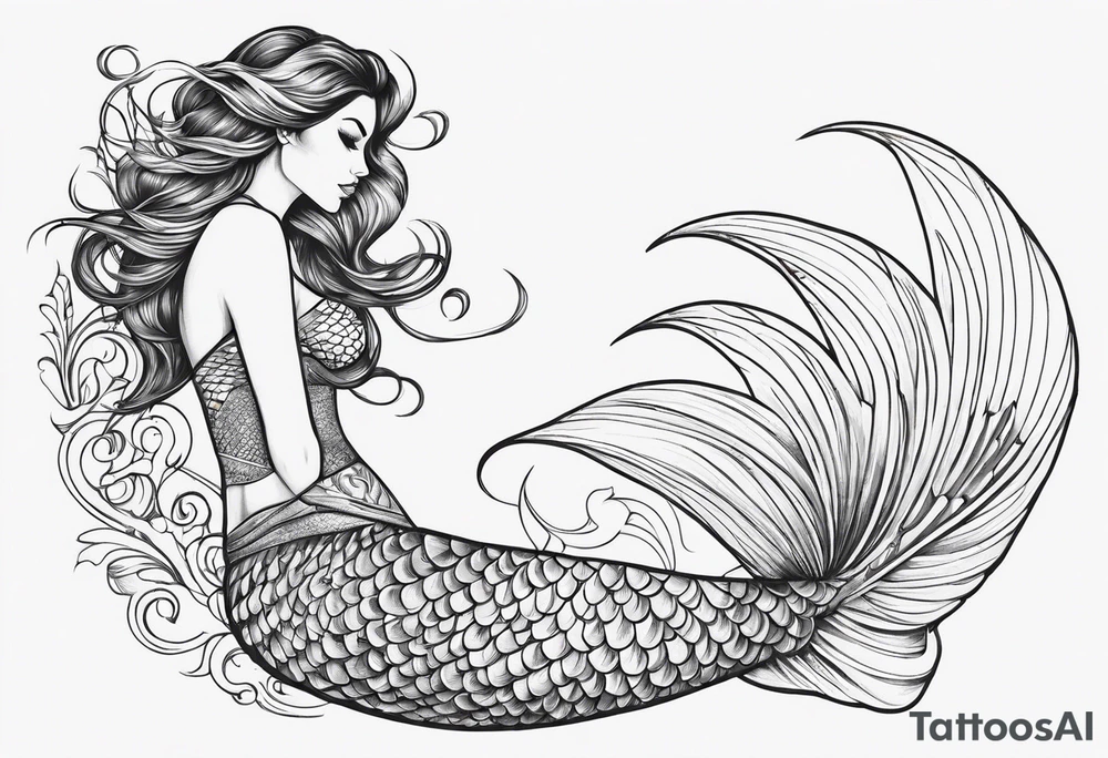 flowing mermaid tail with fan tip tattoo idea