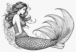 flowing mermaid tail with fan tip tattoo idea