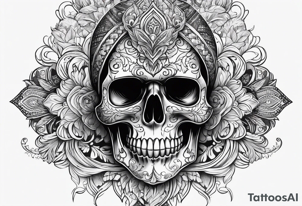 Skull with cool ornaments tattoo idea