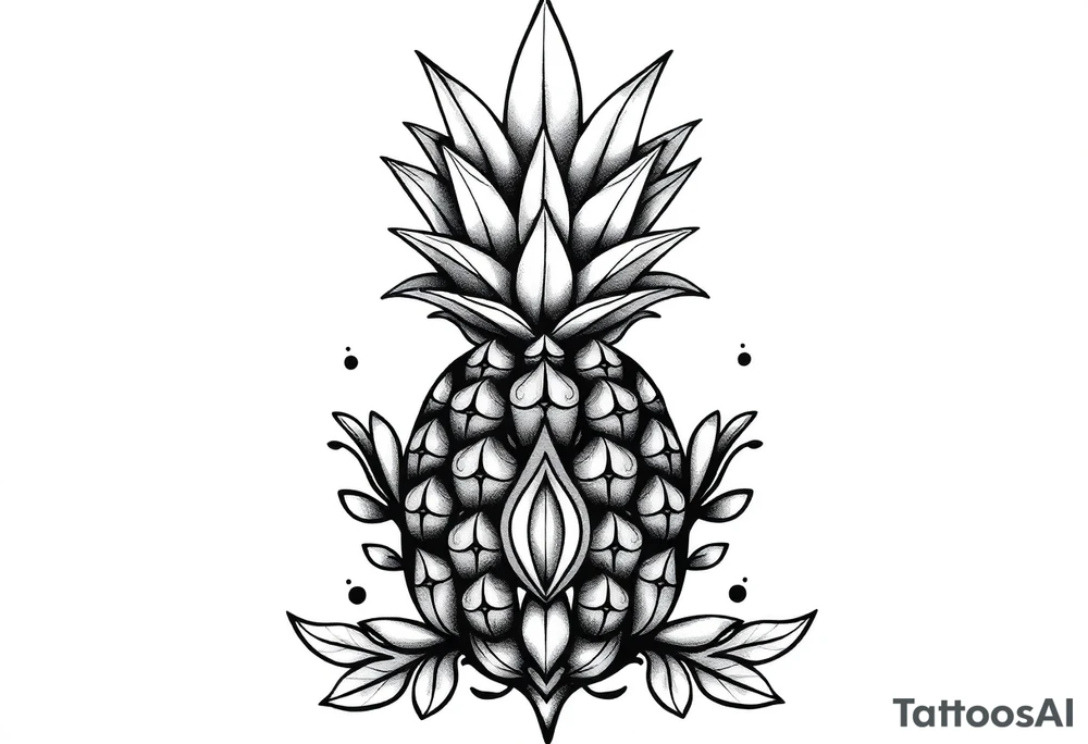 Bushy crown pineapple vagina, design to go over vagina , erotic vagina area design, anus to be at the bottom tattoo idea