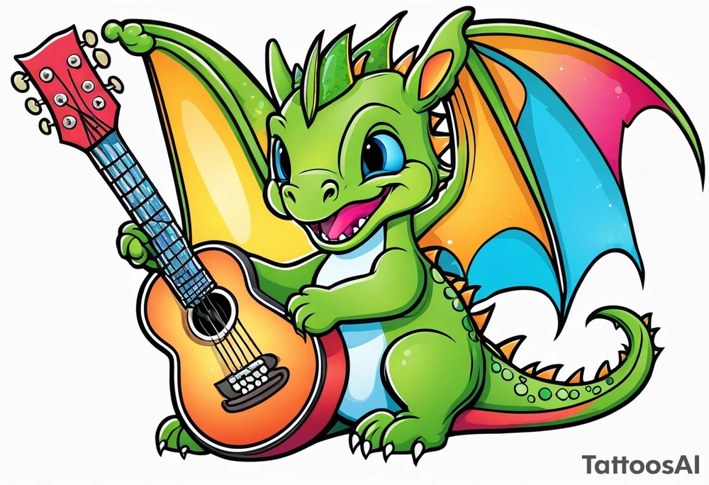 baby dragon with guitar tattoo idea