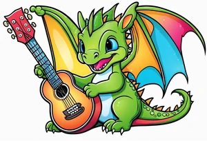 baby dragon with guitar tattoo idea