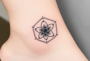 Hexagon with a Leo larkspur and water lilies in the center tattoo idea
