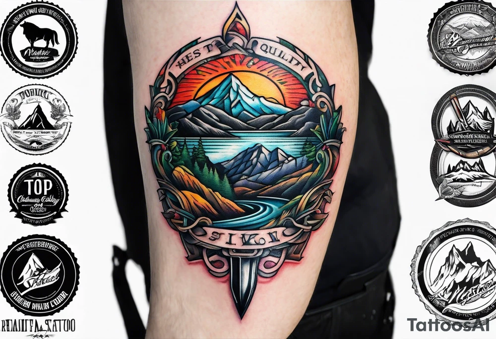 Chef knive with mountain range on the blade tattoo idea