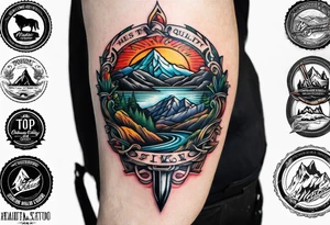 Chef knive with mountain range on the blade tattoo idea