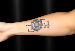 Bio-Mechanical internal computer, binary code, symbolism for 6 kids, 5 boys and youngest is a girl tattoo idea