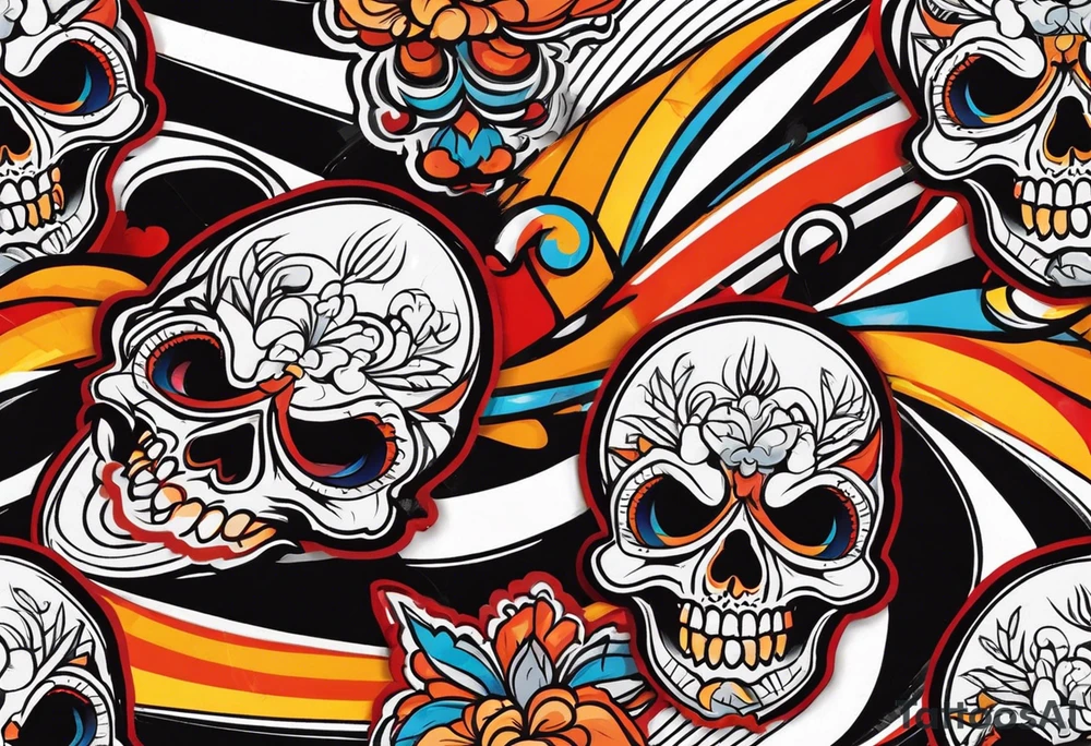 Scary skull that is red and orange tattoo idea