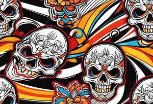 Scary skull that is red and orange tattoo idea