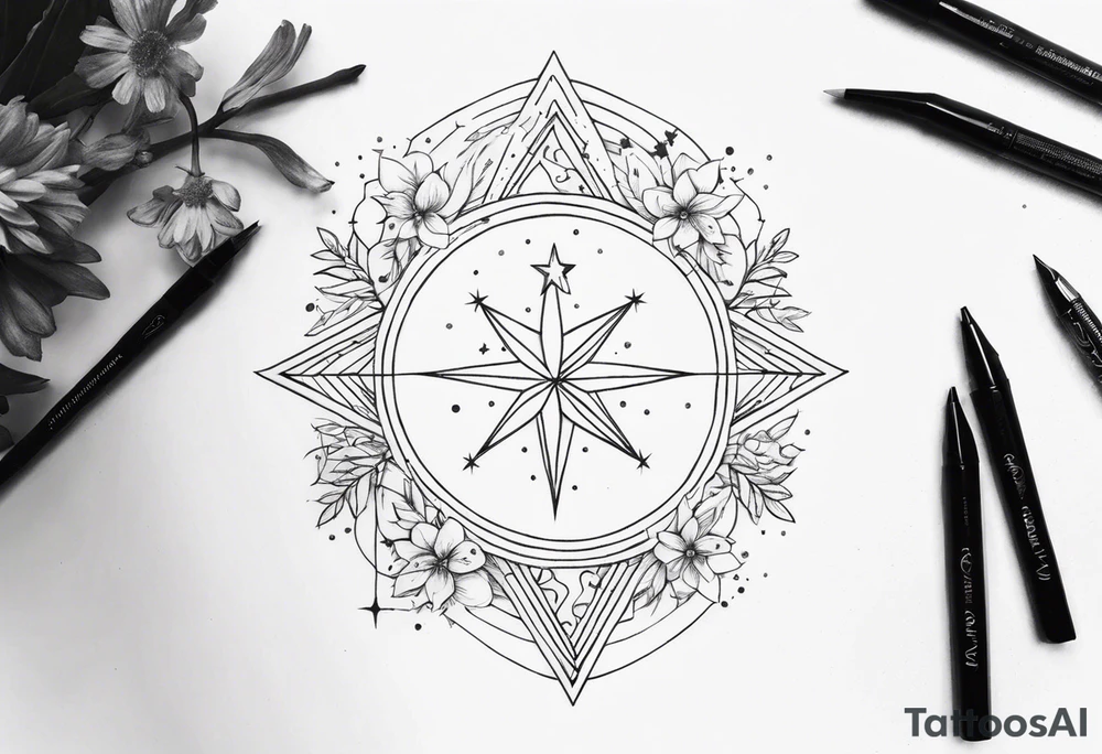 fine line with stars, floral, dots. Sternum tattoo tattoo idea