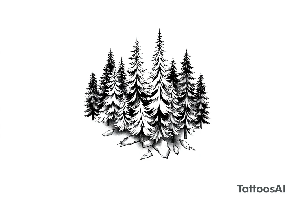 Coniferous forest tattoo sleeve black and gray tattoo idea