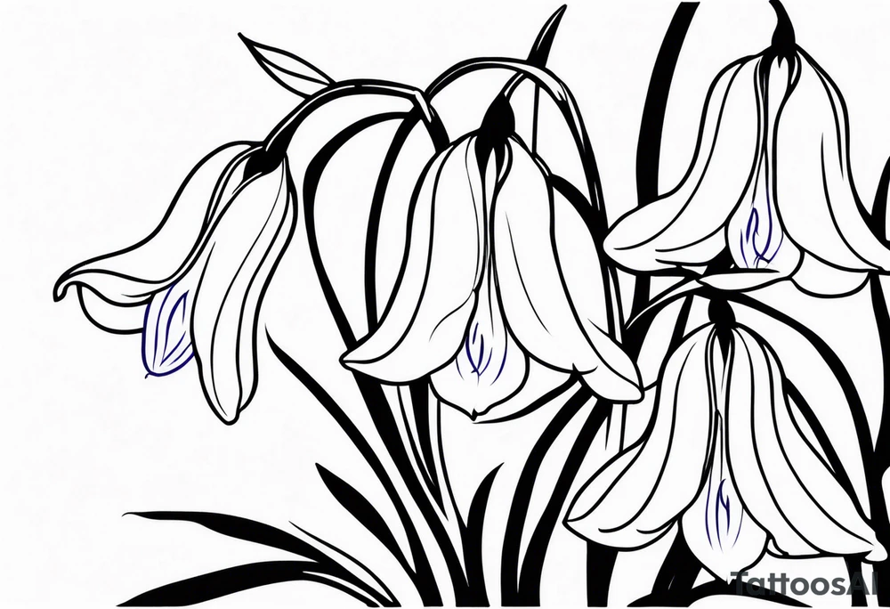 bluebells drooping in black and white traditional style tattoo idea