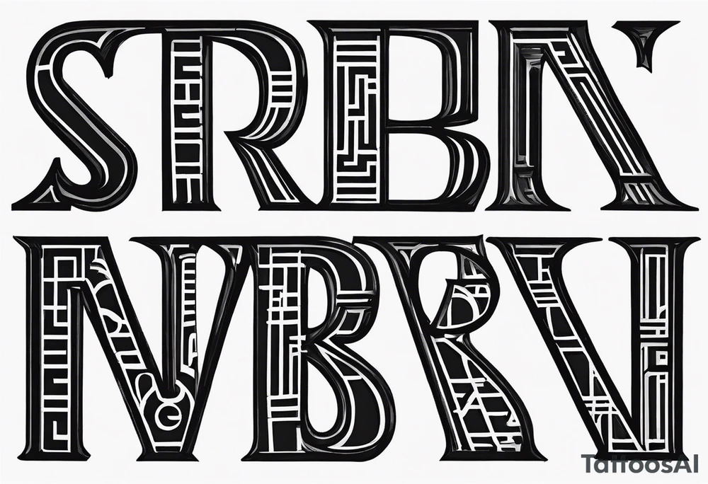 Using all these letters in our names; STEVE, BREANNA. Stack the letters on top of each other to create a design with almost all straight lines tattoo idea