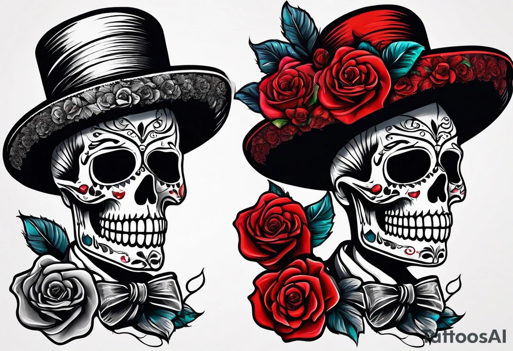day of dead, red rose, Mexican hat, tattoo idea