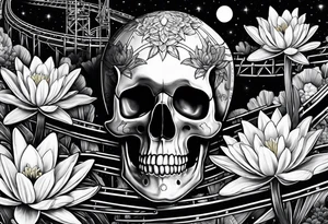 skull, roller coaster track, water lily, daffodil, space and stars, roller coaster track tattoo idea