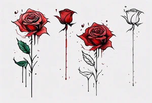 rose flower, one line, red blood dripping from the flower, tall, watercolor, with a T
placed in the stem tattoo idea