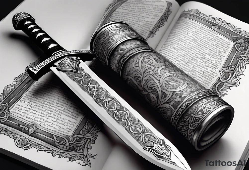 Sword wrapped in bible verses tattoo idea