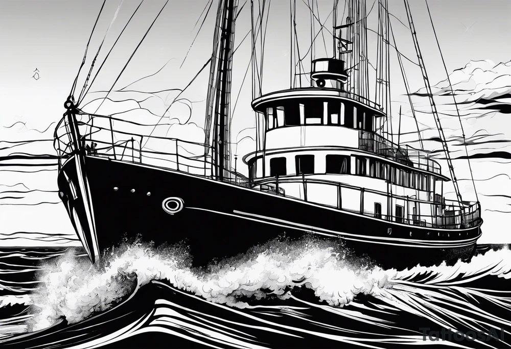 phare maritime dans un bateau a voiles vu du devant. tattoo idea