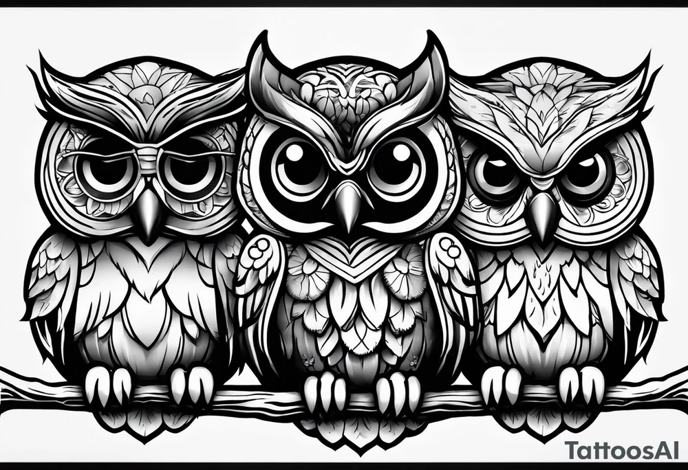 Cute Owls. Hear no evil, see no evil, speak no evil tattoo idea